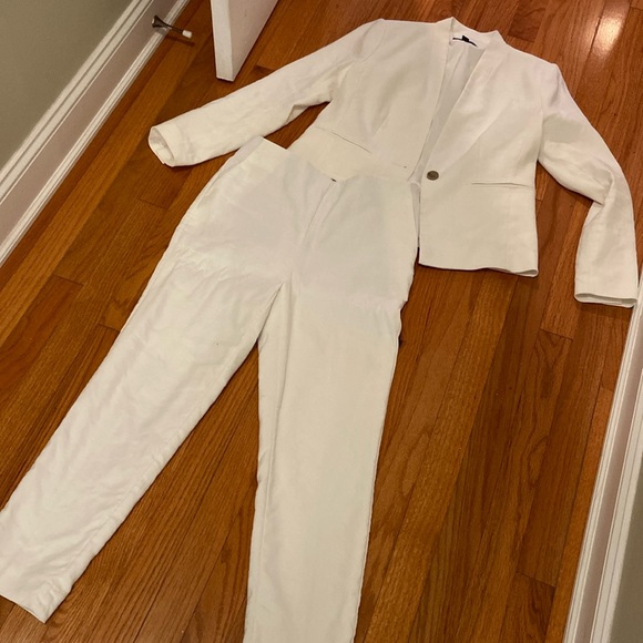 Ann Taylor Herringbone Linen Suit 2 Petite - Picture 1 of 5